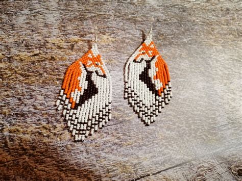 Seed Bead Earrings Animal Print Earrings Red Fox Earrings - Etsy