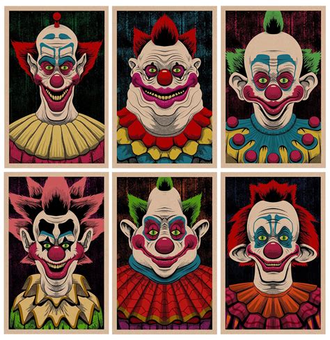 set of six Killer Klowns prints on 11x17 craft cardstock (Slim, Fatso ...