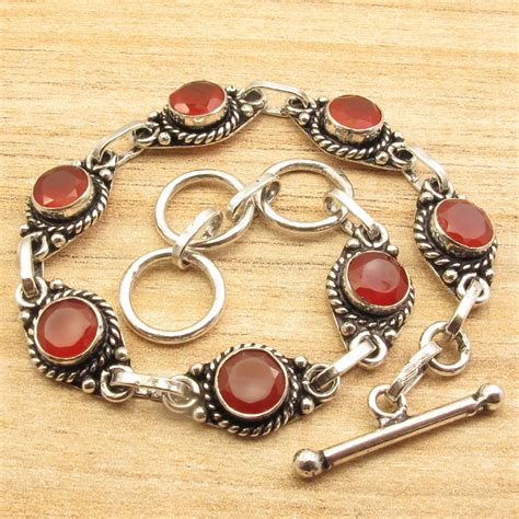 Silver Plated Jewellery ! RED CARNELIAN LATEST STYLE LONG Bracelet 8 ...