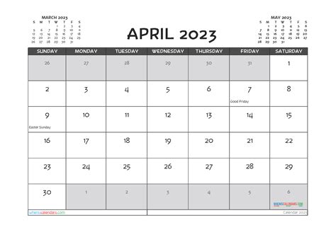 Free Printable April 2023 Calendar - 12 Templates