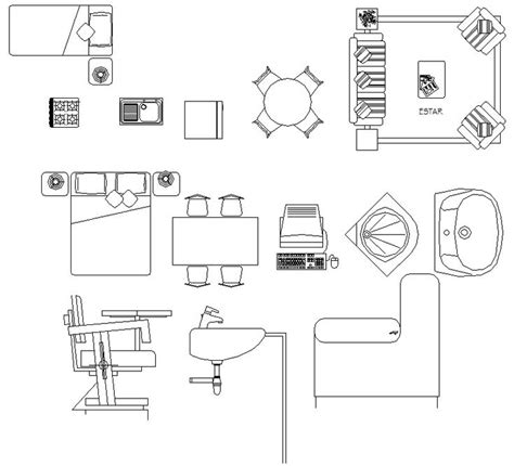 Autocad 2D drawing shows assorted furniture Blocks, Download the DWG ...