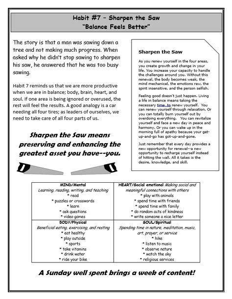 Habit 7 Sharpen the Saw info sheet 7 Habits Activities, Group ...