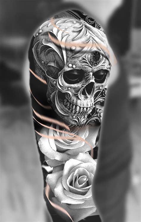 Skull And Roses Tattoo Sleeve - Printable Computer Tools