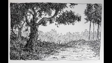 Drawing a simple landscape in Pen and Ink (Timelapse) - YouTube