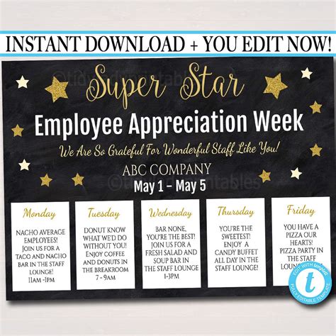 EDITABLE Staff Appreciation Week Itinerary Poster, Digital File, Appre ...