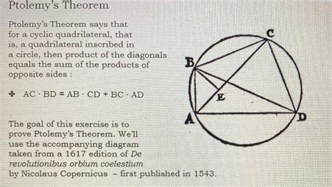 Solved Ptolemy's Theorem Ptolemy's Theorem says that for a | Chegg.com