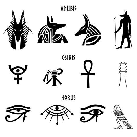 Egyptian Gods Hieroglyphics Symbol Set 1 Anubis, Osiris, and Horus 12 ...