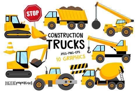 CONSTRUCTION TRUCKS Digital Clipart Set Construction Clipart ...