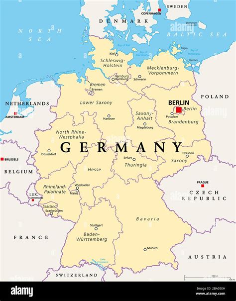 Germany, political map. States of the Federal Republic of Germany with ...