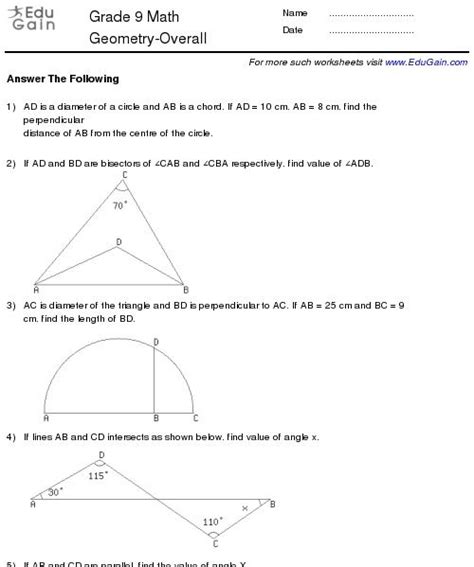 Geometry Worksheets Grade 9 – Thekidsworksheet