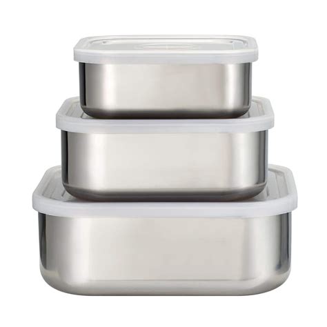 Tramontina 3Pc Stainless Steel Covered Square Container Set - Frosted ...