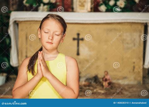 Cute Kid Girl Praying in Church Stock Photo - Image of freedom, church ...