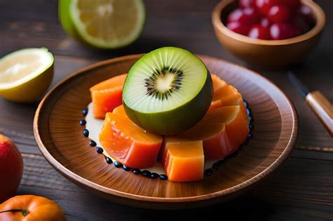 Premium AI Image | a plate of sliced kiwi and kiwi slices