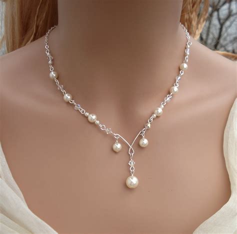 Sterling silver Bridal Pearl And Crystal Necklace,Bridesmaid Necklace ...