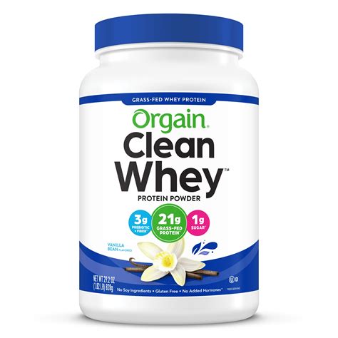 Orgain Clean Whey Protein Powder, Vanilla Bean, 21g Protein, 1.82 lb ...