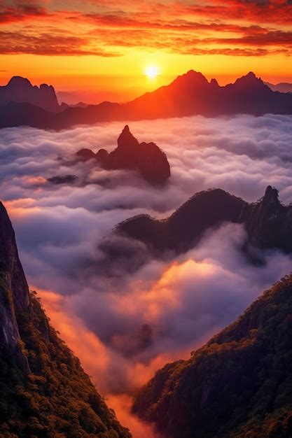 Premium AI Image | A mountaintop sunrise with the first rays of ...