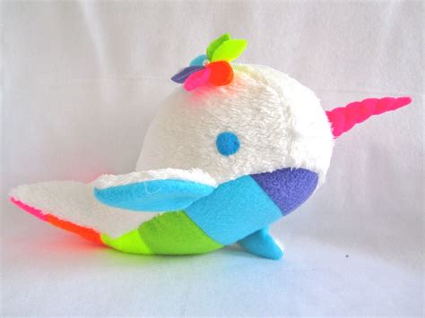 narwhal plush toy- Joy- White and Rainbow soft fluffy fleece whale ...