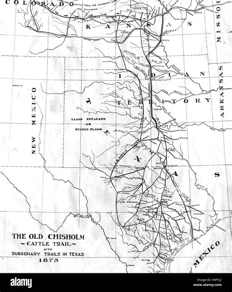 CHISHOLM TRAIL 1873 MAP showing cattle driving routes from ranches in ...