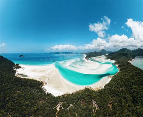 Aerial Drone View of Whitehaven Beach in the Whitsundays, Queensland ...