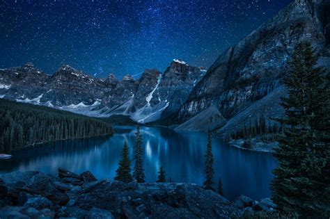 Morain Lake on Winter Evening Full HD Wallpaper and Background Image ...