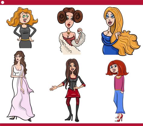 funny cartoon woman comic characters caricature set 5489849 Vector Art ...