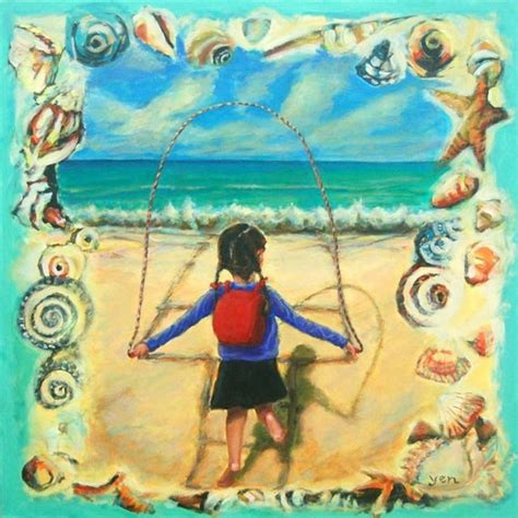 Untitled11 Whimsical Girl At Beach Painting Fine Art Print