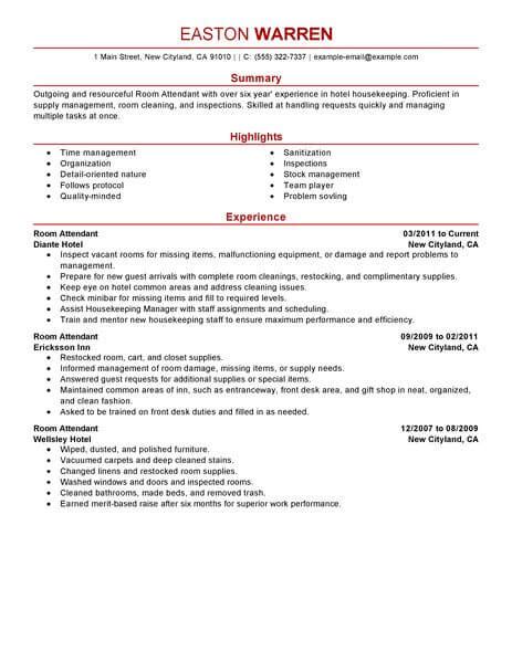 Room Attendant Resume Examples For 2022 | Hospitality | LiveCareer