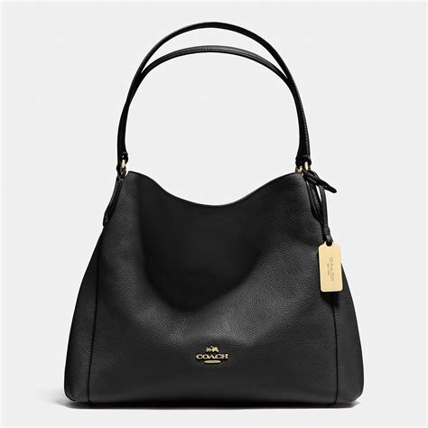 COACH Edie 31 Leather Shoulder Bag in Light Gold/Black (Black) - Lyst