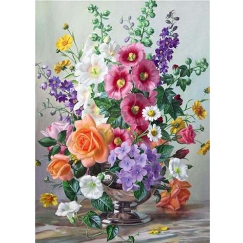 Roses Purple Flowers White Flowers 5D Diamond Painting ...