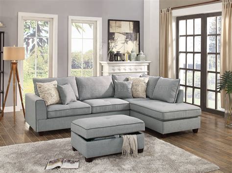 F6543 Sectional Sofa in Light Grey Fabric by Boss w/Ottoman