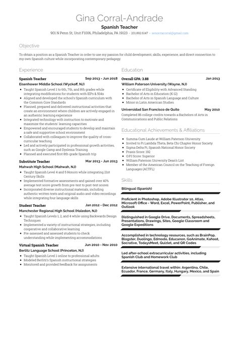 Spanish Teacher - Resume Samples and Templates | VisualCV