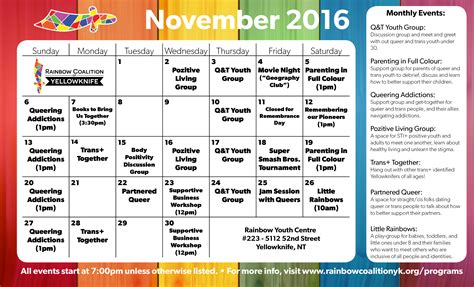 November Schedule of Events – Rainbow Coalition of Yellowknife