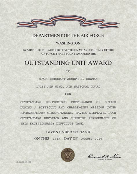 Air Force Outstanding Unit Award certificate