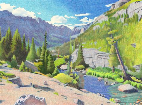 Impression Evergreen: Glacier Gorge - Colored Pencil Drawing