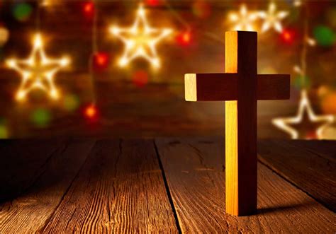 Christian wood cross on Christmas stars | SES