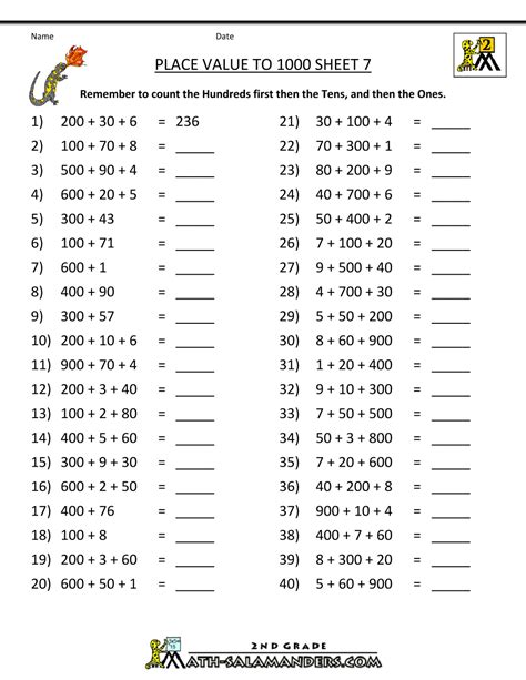 Worksheet Place Value To 1000 In Addition Worksheet Activate Event ...