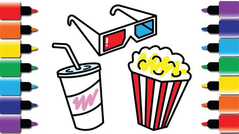 How to draw Movie theater items - Drawing and Colouring book for kids ...