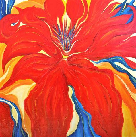 Red Lily flower in primary colors Painting by Sina Coulson - Fine Art ...