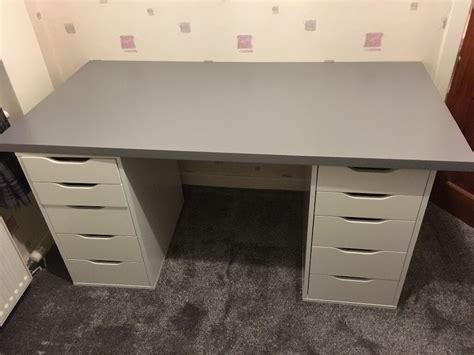 Ikea Office Desk Top : IKEA OFFICE DESK WITH DRAWERS WHITE WITH GREY ...