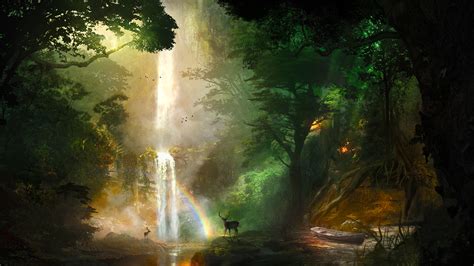 2560x1440 Jungle Deer Boat Forest Landscape Nature Artwork 1440P ...