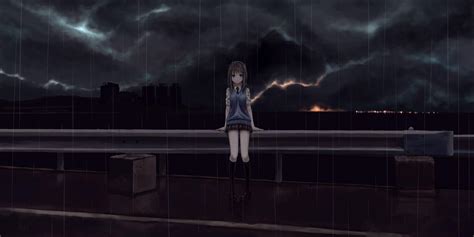 14+ Night Rain Anime Scenery Wallpaper