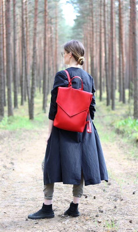 Red Backpack for Women Vegan Leather Backpack Handmade - Etsy