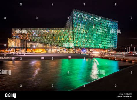 Harpa Concert and Conference Hall at night, Reykjavik, Iceland Festive ...