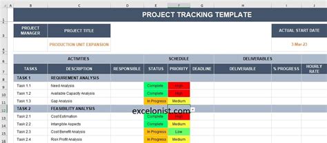 Project Tracker Excel Template