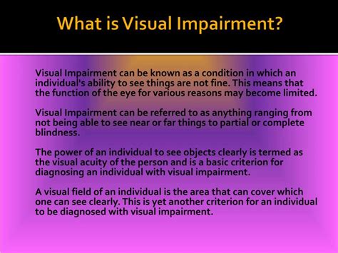 PPT - Visual Impairment: Causes, Symptoms, Daignosis, Prevention and ...