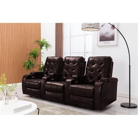 86'' Wide Faux Leather Home Theater Sofa with Cup Holder - W008565357 ...