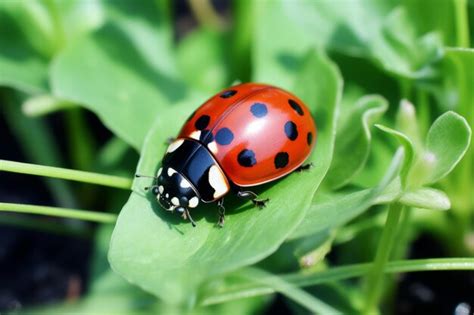 Premium AI Image | Vibrant Encounter A Red Ladybug Perched on Lush ...