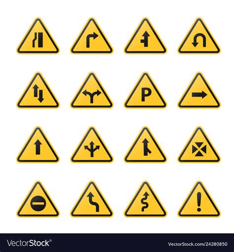 Set of triangle road warning signs Royalty Free Vector Image