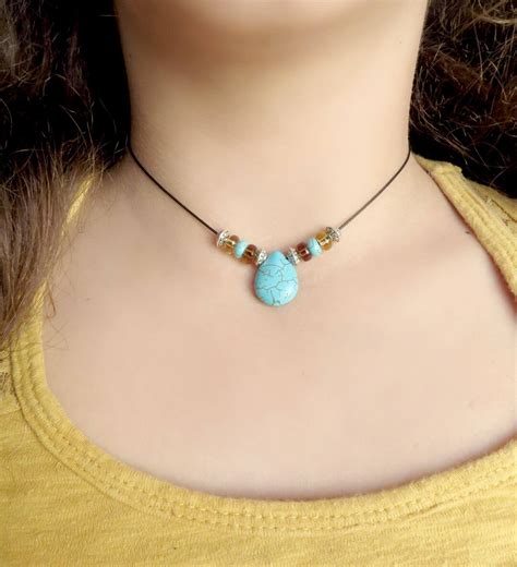 Boho Turquoise Necklace, Turquoise Choker Necklace, Beaded Necklace ...