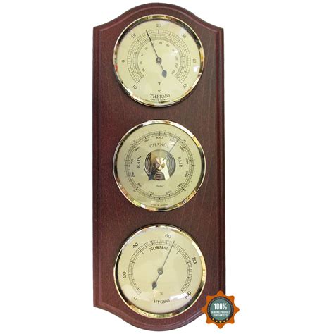 Stylish Wall Mounted Mahogany and Brass Instrument Weather-Station 917 ...